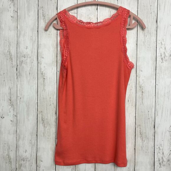 Faded Glory Coral Lace Trim Y2K Style Baby Doll Feminine Fairy Whimsy Tank Top - Picture 2 of 8